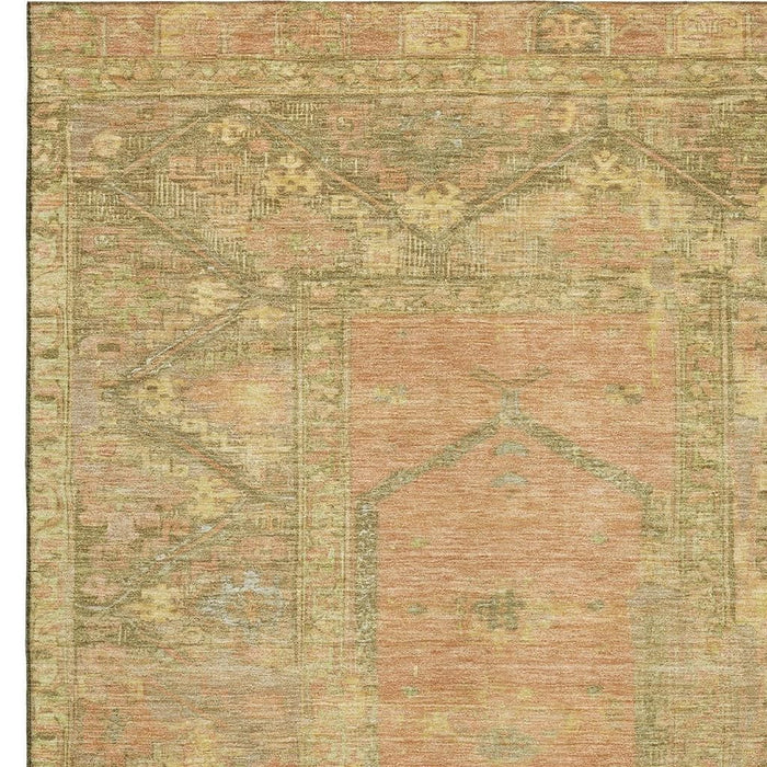 10' X 14' Oriental Washable Area Rug With UV Protection (699322) - Coral / Gold