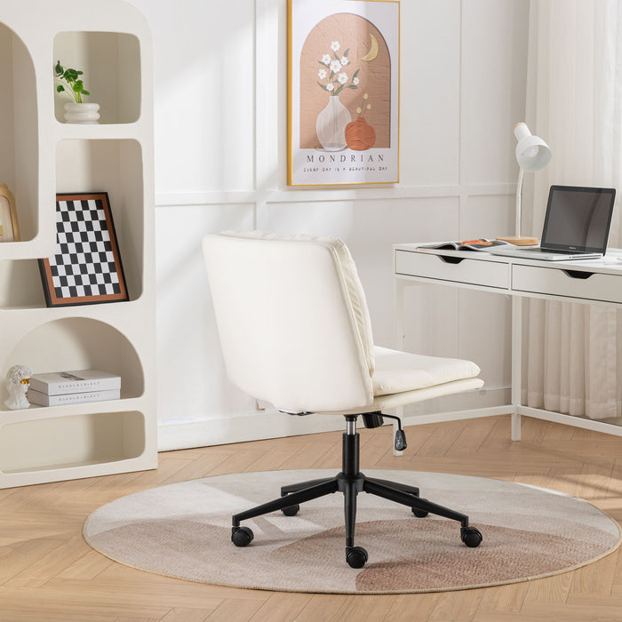 Giga Bizerte adjustable swivel chair with wide seat, criss-cross back design, and white finish, ideal for office or vanity use.