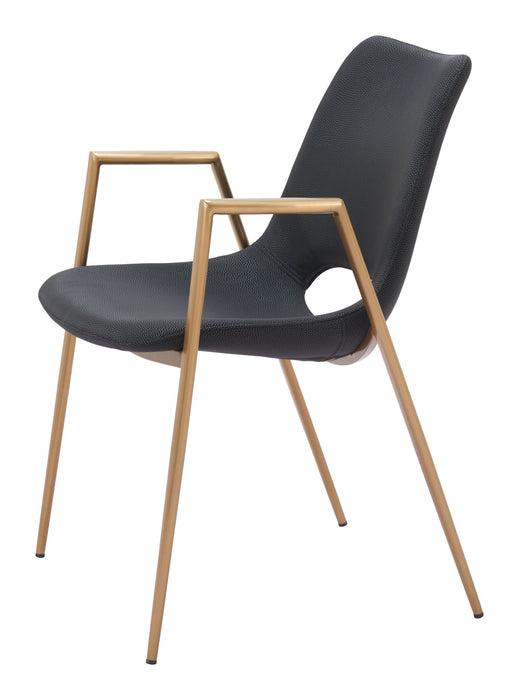 Upholstered Faux Leather Open Back Dining Arm Chairs (Set of 2) - Black / Gold