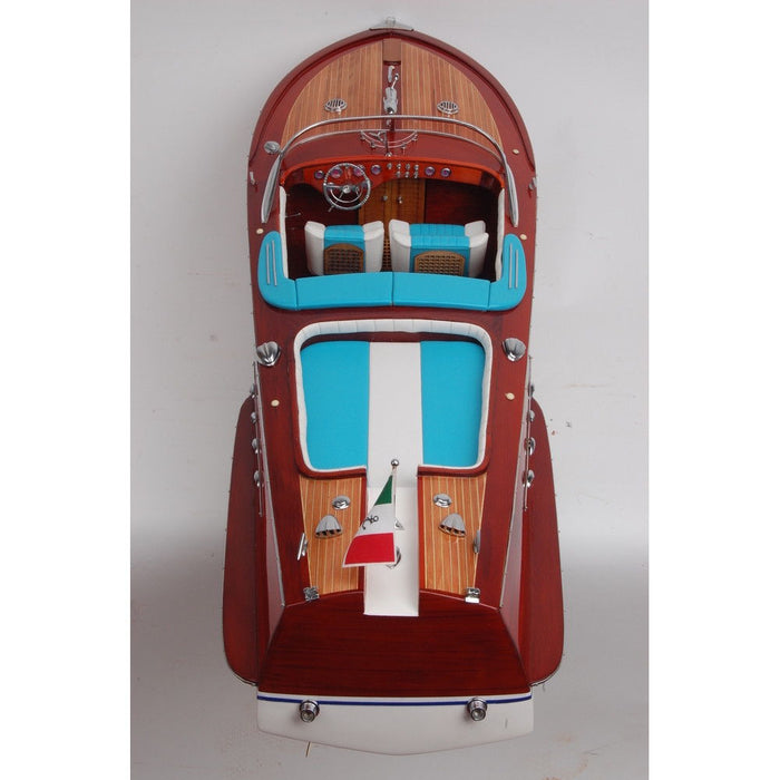 Hand Painted Model Boat - Dark Red / Light Blue
