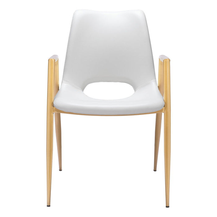 Upholstered Faux Leather Open Back Dining Room Arm Chairs (Set of 2) - White