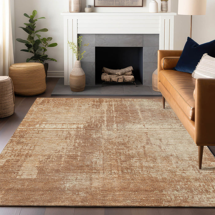 10' X 14' Abstract Washable Area Rug With UV Protection - Terra Cotta And Copper