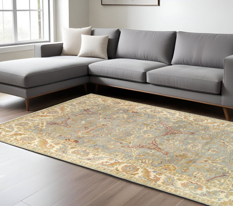 6' X 9' Wool Oriental Hand Knotted Area Rug - Gray And Beige