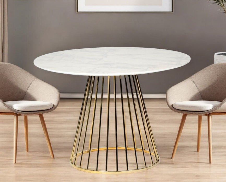 43" Rounded Stainless Steel Pedestal Base Dining Table - Gold / White