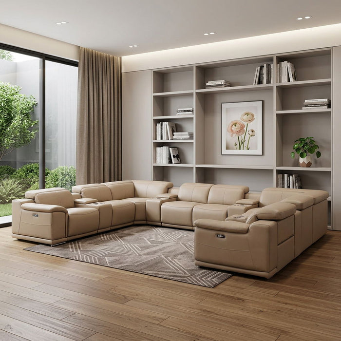 Leather Modular U-Shaped Twelve Piece Corner Sectional With Console - Beige