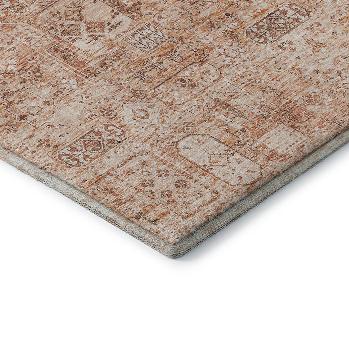 10' X 14' Floral Washable Area Rug With UV Protection (651214) - Salmon / Gray / Ivory