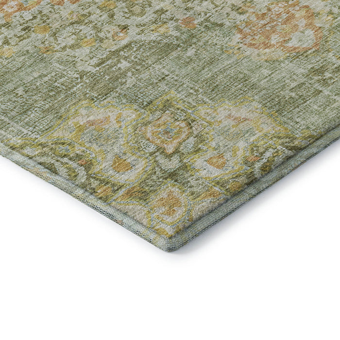 10' X 14' Floral Washable Area Rug With UV Protection (692226) - Artichoke Green / Copper / Gold