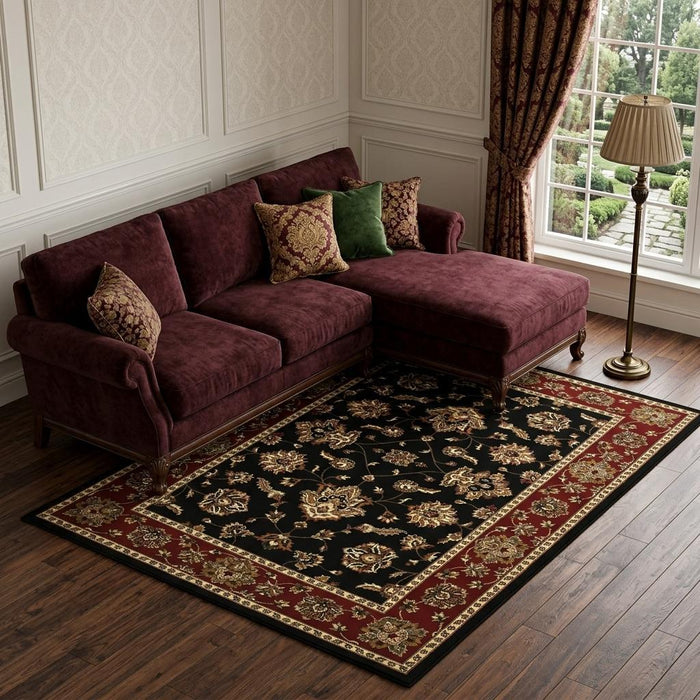 10' X 13' Floral Area Rug (574412) - Black / Red