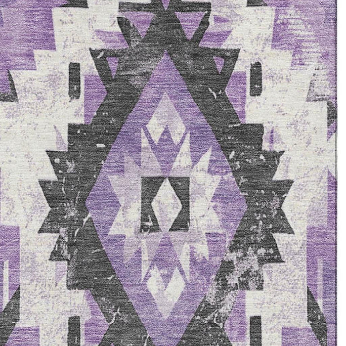10' X 14' Southwestern Washable Area Rug With UV Protection (706601) - Purple / Charcoal / Ivory