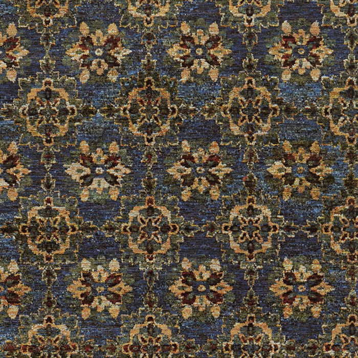 9' x 12' Oriental Power Loom Area Rug - Blue And Gold