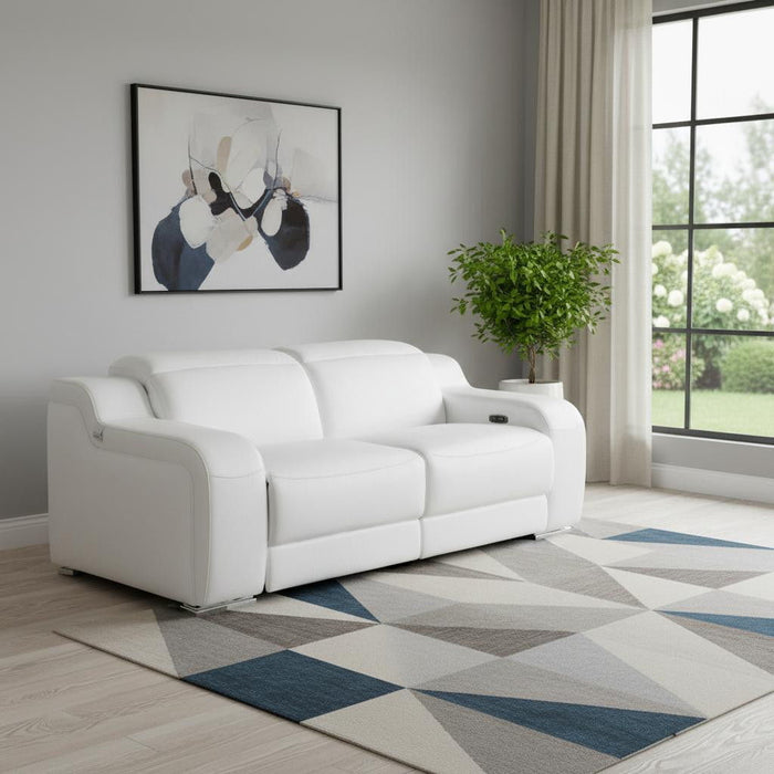 Italian Leather Power Reclining Loveseat (633746) - White / Silver