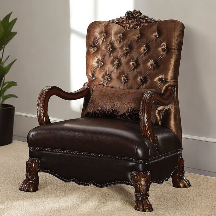Velvet Tufted Arm Chair And Toss Pillow - Golden Brown And Mahogany