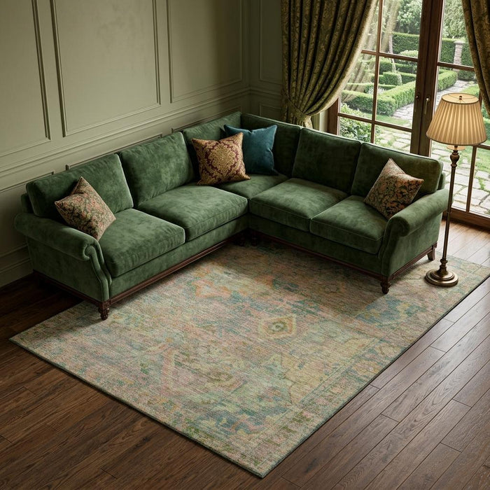 10' X 14' Floral Washable Area Rug With UV Protection (696458) - Green / Teal / Orange