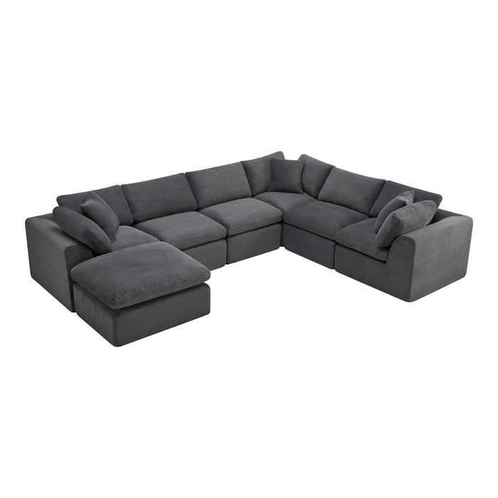 Corduroy Modular Sofa Chaise With Ottoman Toss Pillows (725208) - Dark Gray