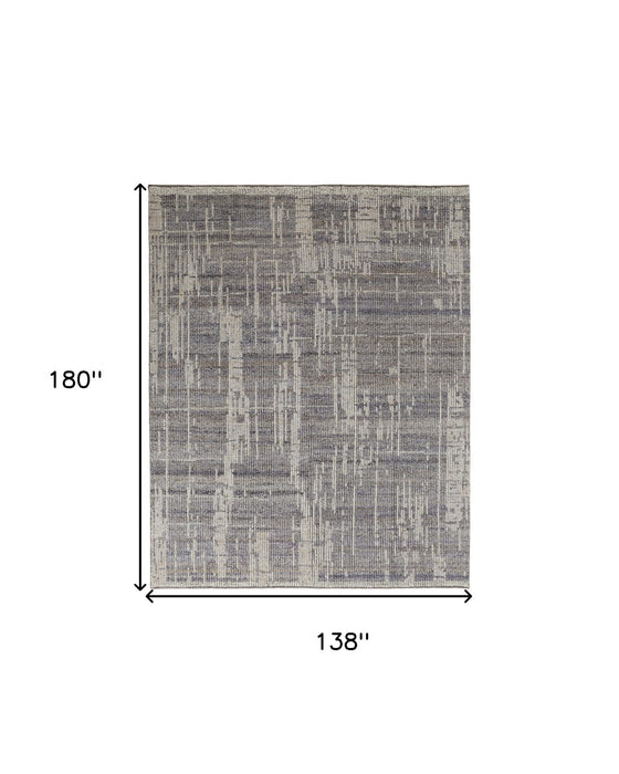 12' x 15' Wool Abstract Hand Knotted Worn Faded Area Rug - Gray And Ivory
