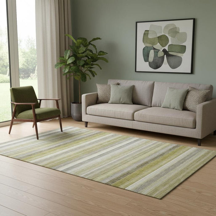 5' X 8' Striped Washable Area Rug With UV Protection (648060) - Wheat / Gray / Ivory