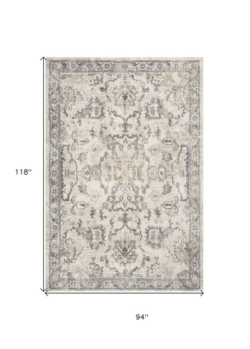 8' x 10' Machine Woven Distressed Floral Traditional Indoor Area Rug - Ivory
