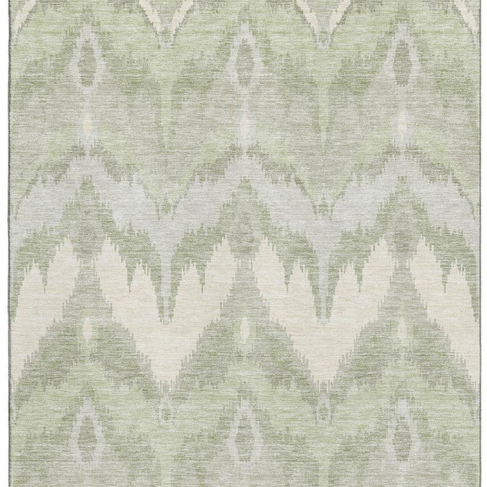10' X 14' Ikat Washable Area Rug With UV Protection - Artichoke Green And Ivory
