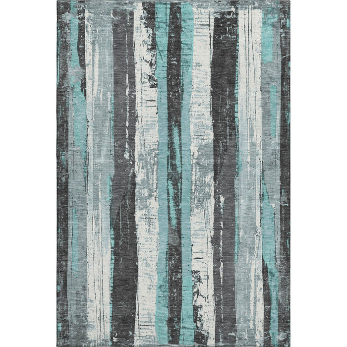 10' X 14' Striped Washable Area Rug With UV Protection (706433) - Teal / Gray