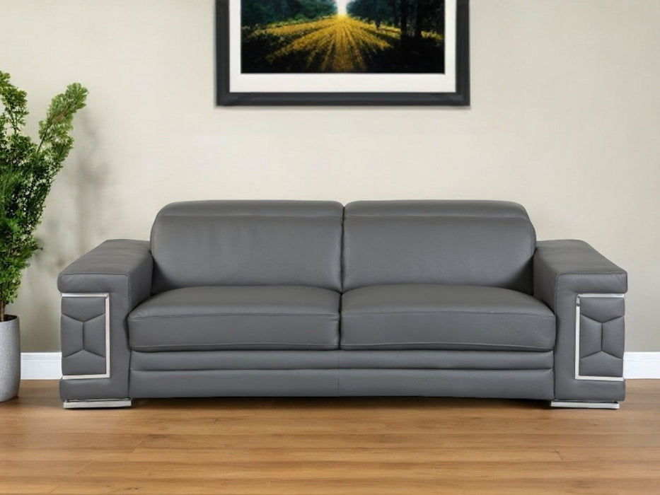 Sofa Italian Leather With Silver Legs - Gray
