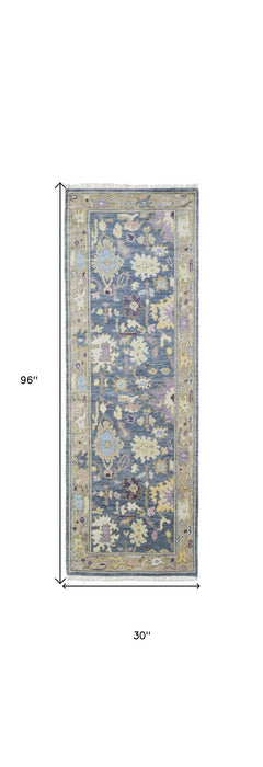 8' Wool Oriental Hand Knotted Runner Rug With Fringe - Gold