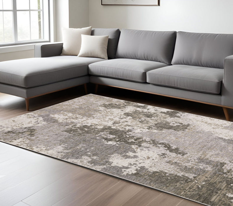 6' x 9' Abstract Power Loom Stain Resistant Area Rug - Gray Ivory Beige Tan Brown And Black