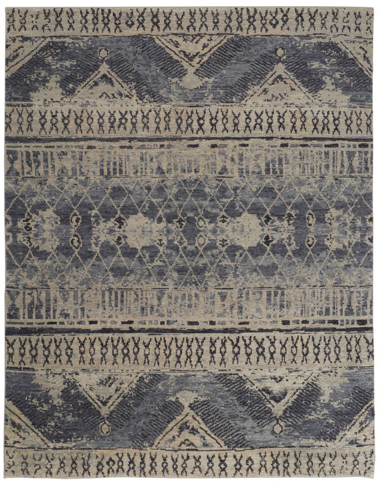 8' x 12' Wool Floral Hand Knotted Area Rug - Gray Blue And Ivory