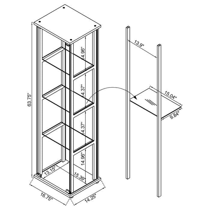 Cyclamen 4-tier Clear Glass Curio Display Cabinet Black