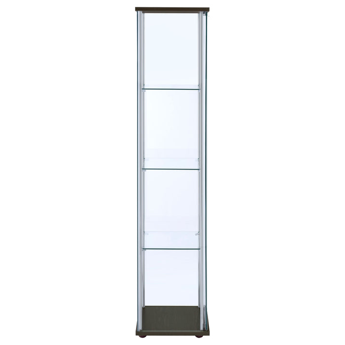 CoasterEveryday Bellatrix 3-shelf clear glass curio cabinet in cappuccino finish