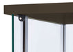 CoasterEveryday Bellatrix cappuccino curio cabinet with three clear glass shelves