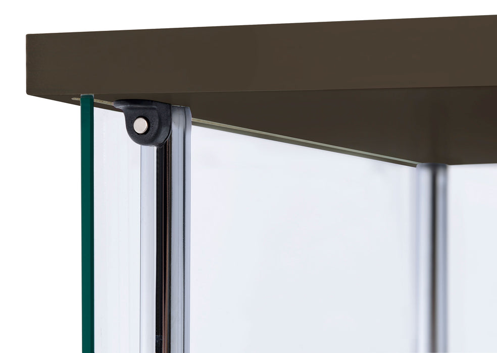 CoasterEveryday Bellatrix cappuccino curio cabinet with three clear glass shelves