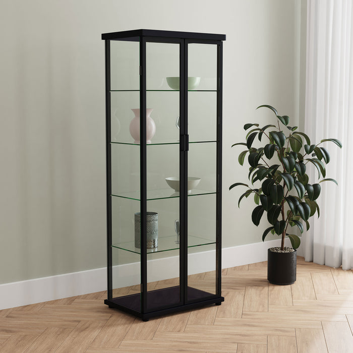 Carrillo LED 4-Shelf Glass Curio Display Cabinet Black