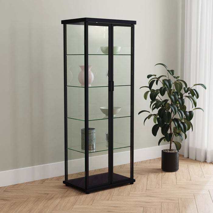 Carrillo LED 4-Shelf Glass Curio Display Cabinet Black