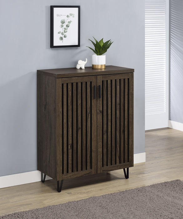 Brixton smoked oak 2-door entryway shoe storage cabinets by CoasterEveryday
