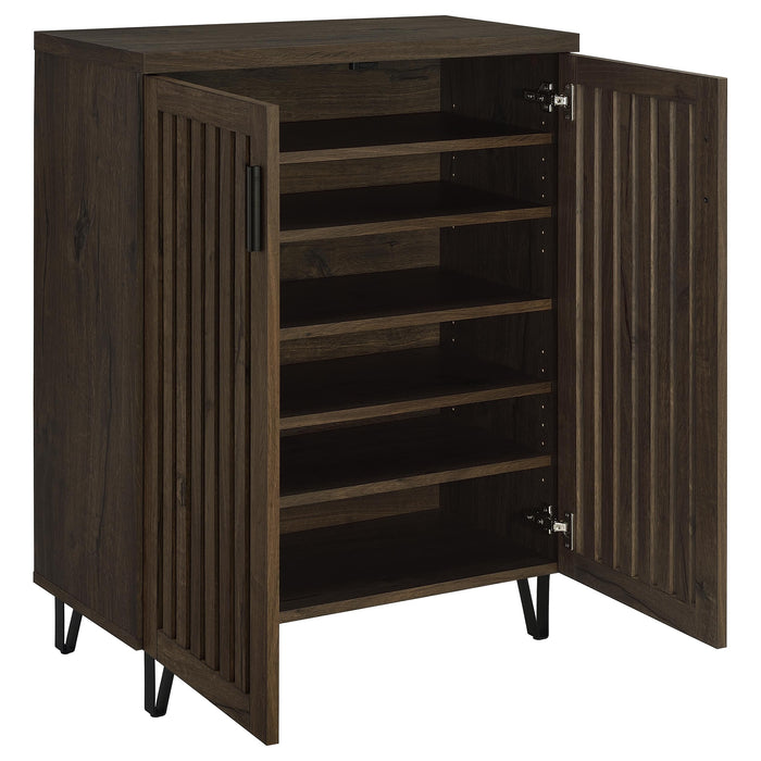 Brixton 2-door entryway shoe storage cabinet in smoked oak by CoasterEveryday