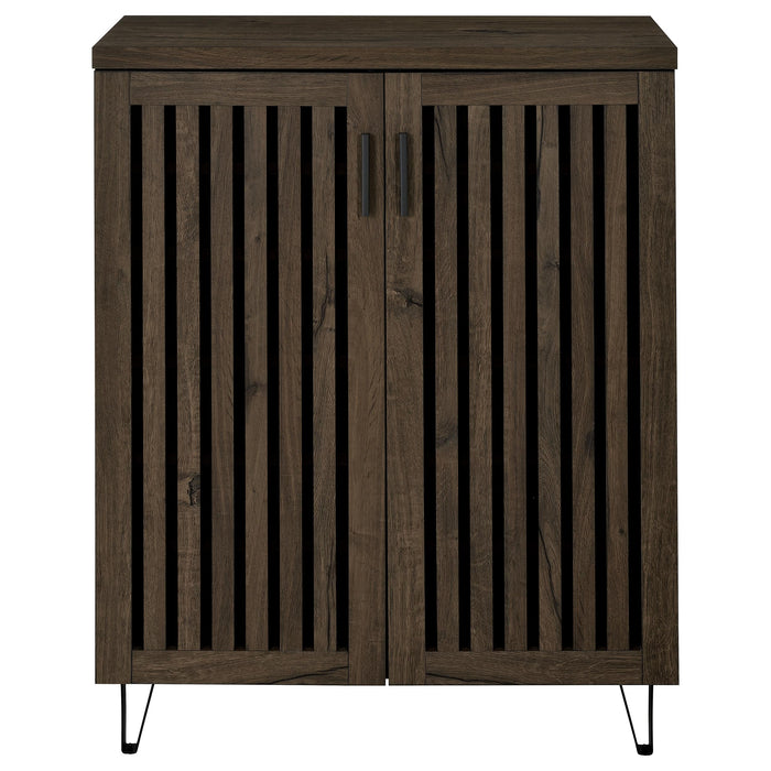 Brixton 2-door shoe storage cabinet in smoked oak by CoasterEveryday, featuring an entryway-friendly design