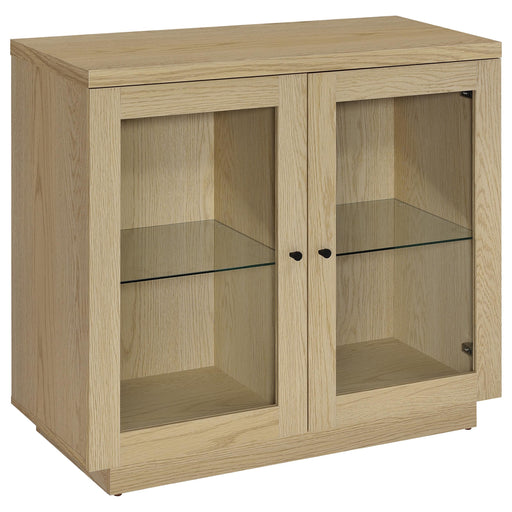 CoasterEveryday Tilbury 2-door glass front accent display cabinet in light oak