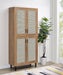 Natural oak 80-inch tall shoe storage cabinet with four doors, featuring a modern furniture design by CoasterEveryday.
