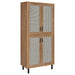 CoasterEveryday 80-inch tall shoe storage cabinet with four doors in natural oak finish, showcasing a spacious furniture piece.