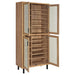 CoasterEveryday Teller 80-inch tall shoe storage cabinet with four doors in natural oak finish, showcasing spacious furniture design.
