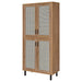 CoasterEveryday Teller 80-inch tall shoe storage cabinet with four doors in natural oak wood finish, ideal for organizing footwear