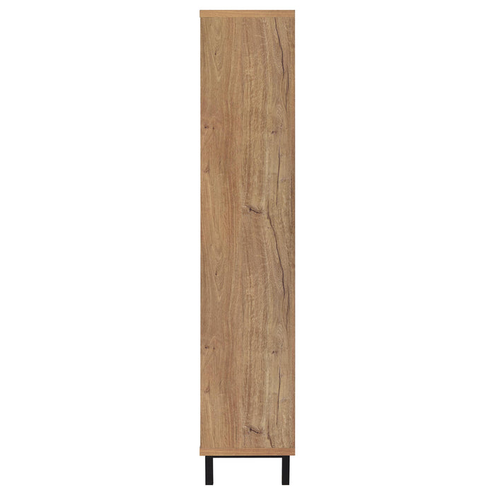CoasterEveryday Teller 80-inch tall shoe storage cabinet with four doors in natural oak wood finish, showcasing modern furniture design.