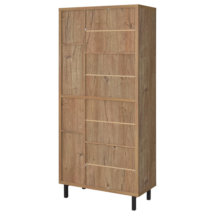 Natural oak 80-inch tall shoe storage cabinet with four doors, part of CoasterEveryday furniture collection.