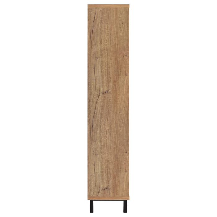CoasterEveryday 80-inch tall shoe storage cabinet in natural oak with four doors, showcasing spacious interior and sleek furniture design.