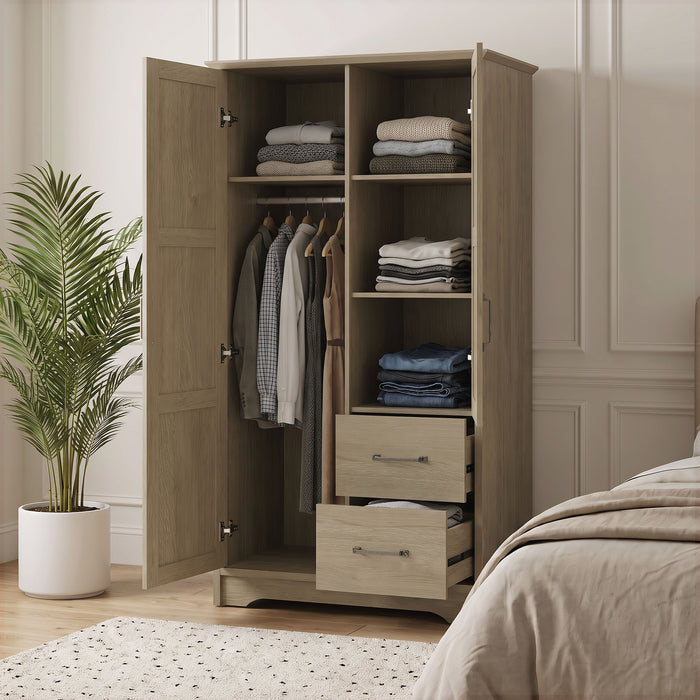 Cassara 2-door Bedroom Wardrobe Storage Cabinet Armoire Latte