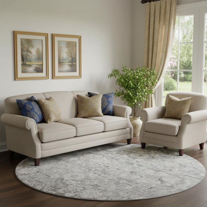 8' Oriental Washable Round Rug With UV Protection (653794) - Silver / Gray