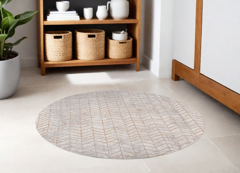 5' Round Chevron Non Skid Area Rug - Gray And Yellow