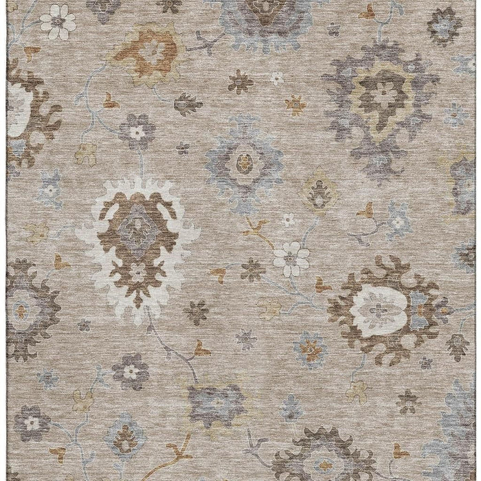 9' X 12' Floral Medallion Washable Area Rug With UV Protection - Taupe