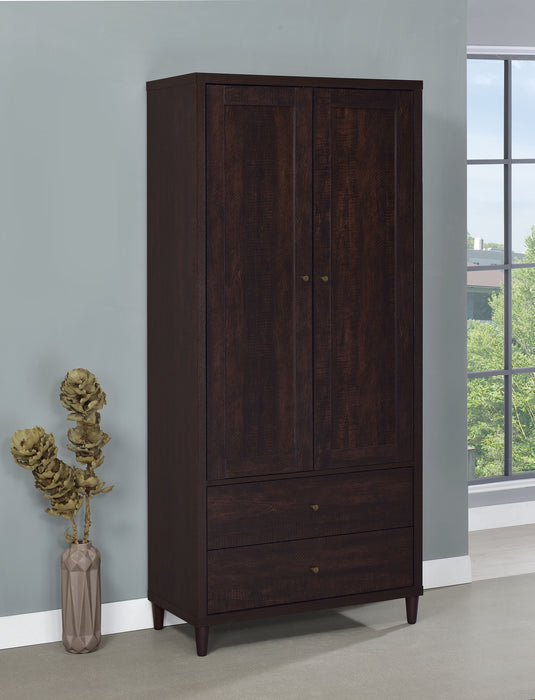 Wadeline 2-door tall accent storage cabinet in rustic tobacco finish by CoasterEveryday