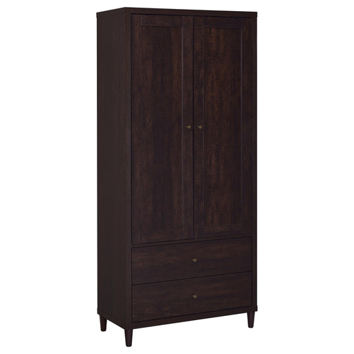 CoasterEveryday Wadeline 2-door tall accent storage cabinet in rustic tobacco finish